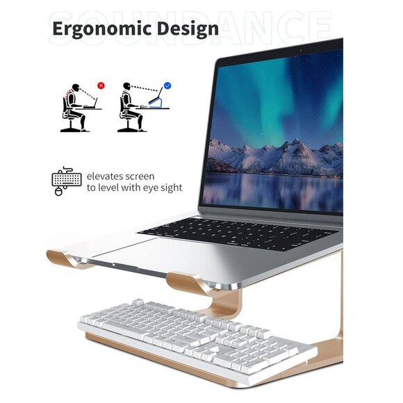 EUC Soundance Laptop Stand, Aluminum, Compatible with 10 to 15.6 in Laptop, Gold - Picture 3 of 16